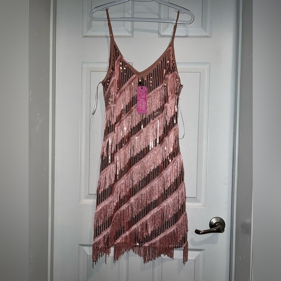 Southern Fried Chics NWT sequin and fringe flapper style dress. Size M - Picture 2 of 3